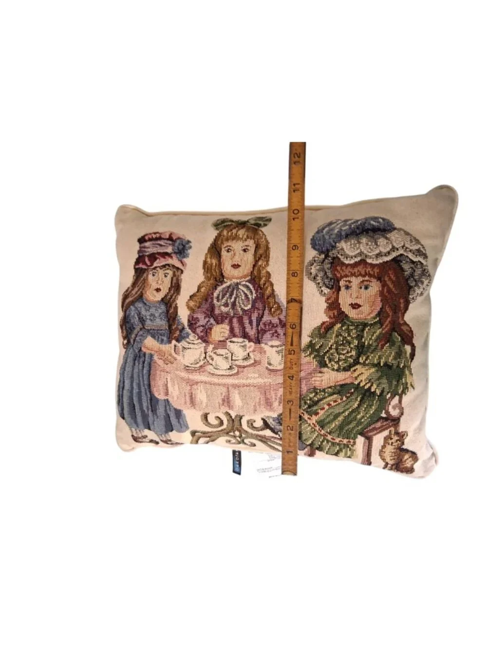 Vintage Victorian Doll Tea Party Tapestry Pillow